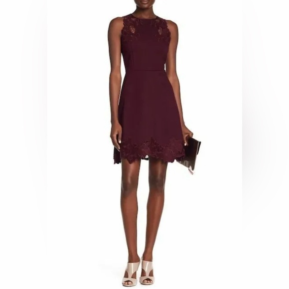 Ted Baker Dresses & Skirts - TED BAKER EMMONA EMBROIDERED SKATER DRESS IN BURGUNDY• Size M